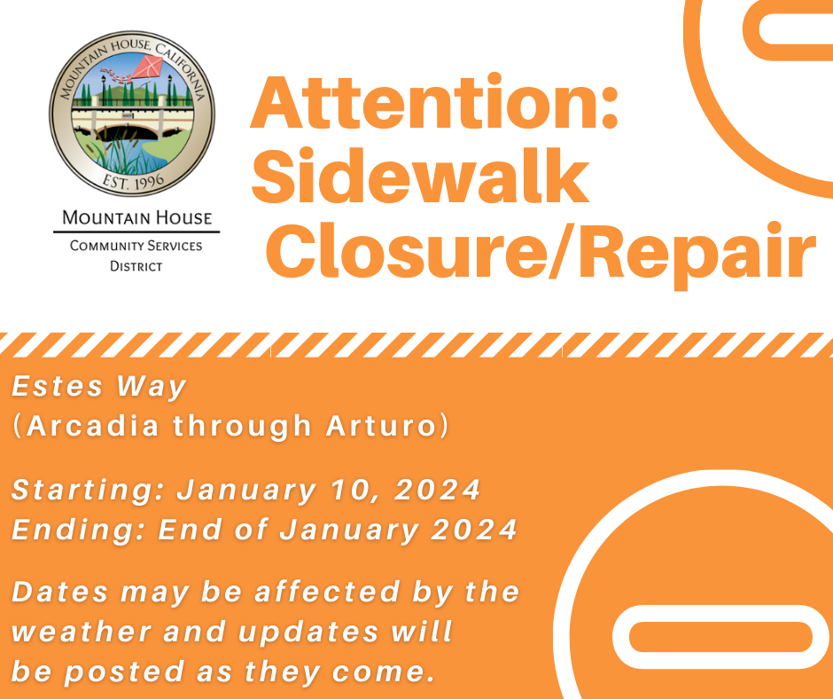 Sidewalk Closure on Estes Way from Arcadia through Arturo (Mountain