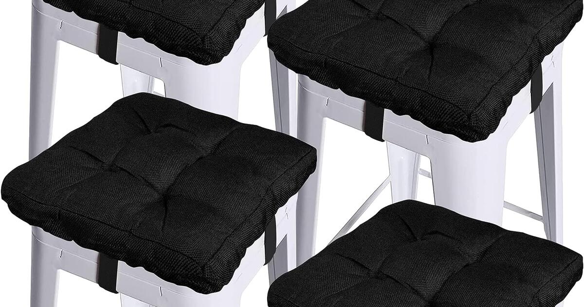 Set of 4 Black Soft 12x12 Inch Square Bar Stool Cushions for 40 in
