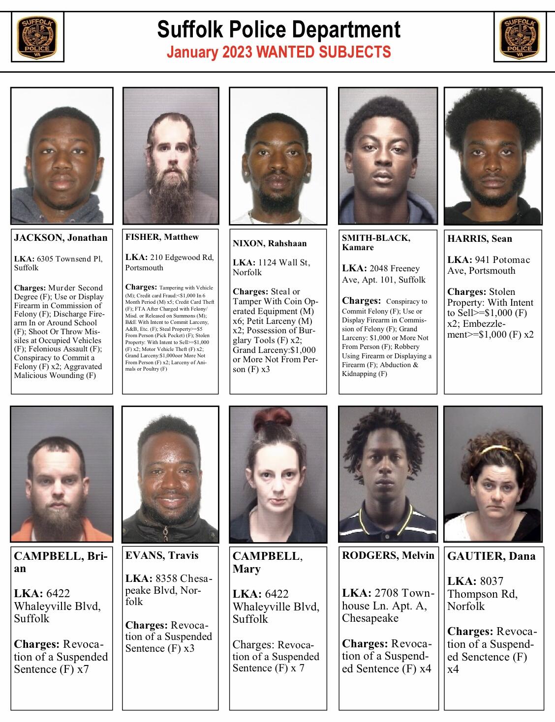Suffolk’s Most Wanted January 2023 (Suffolk Police Department