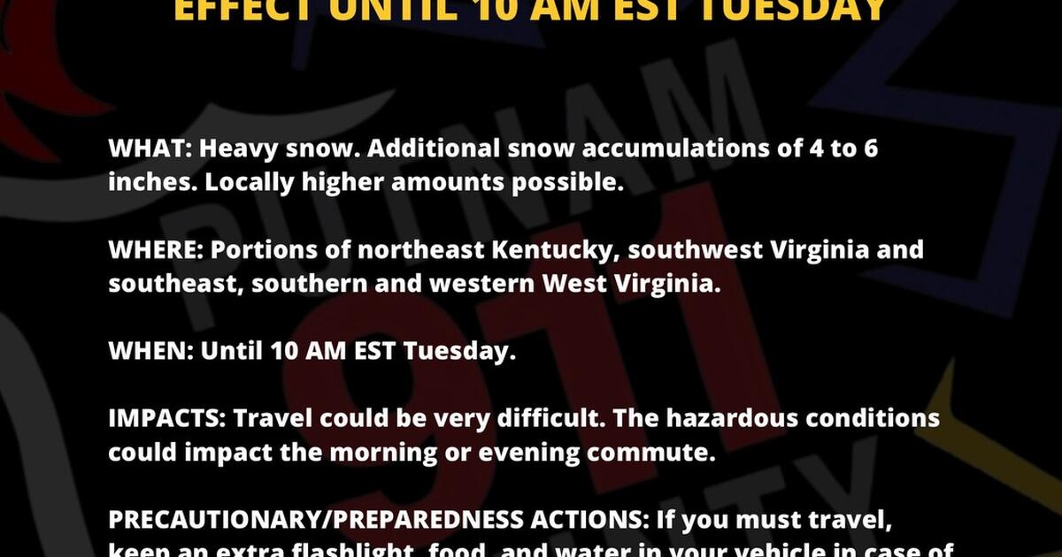 WINTER STORM WARNING NOW IN EFFECT UNTIL 10 AM EST TUESDAY — Nextdoor