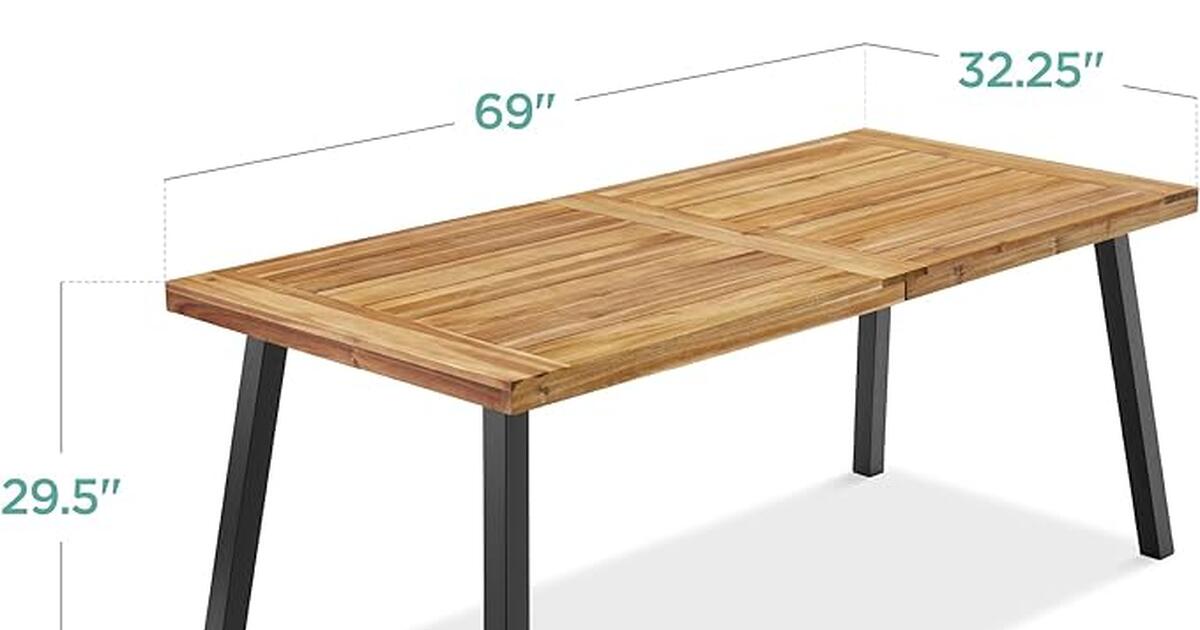 6Person Indoor Outdoor Acacia Wood Dining Table, Picnic Table w/Powder