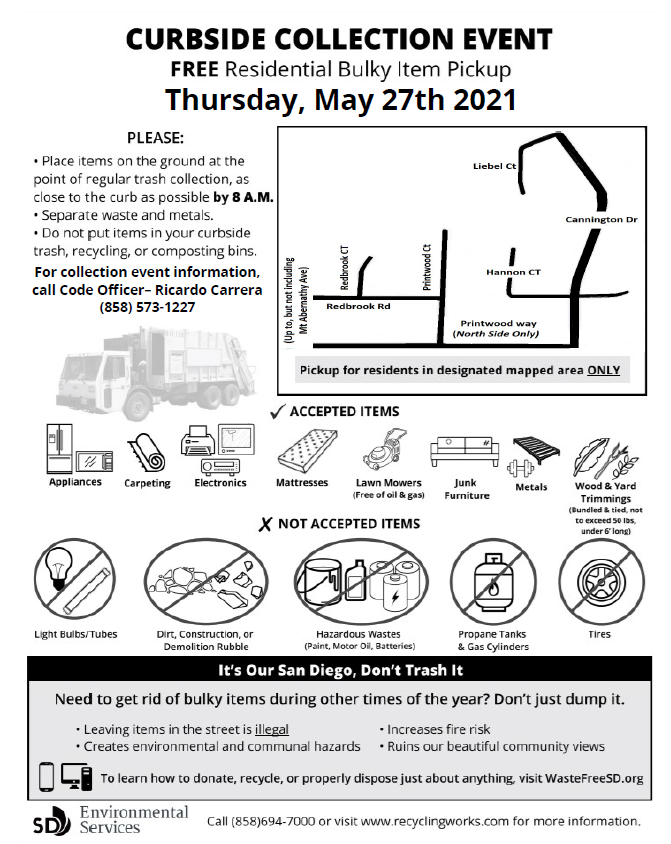 Curbside Collection Event FREE Residential Bulky Item Pickup (San