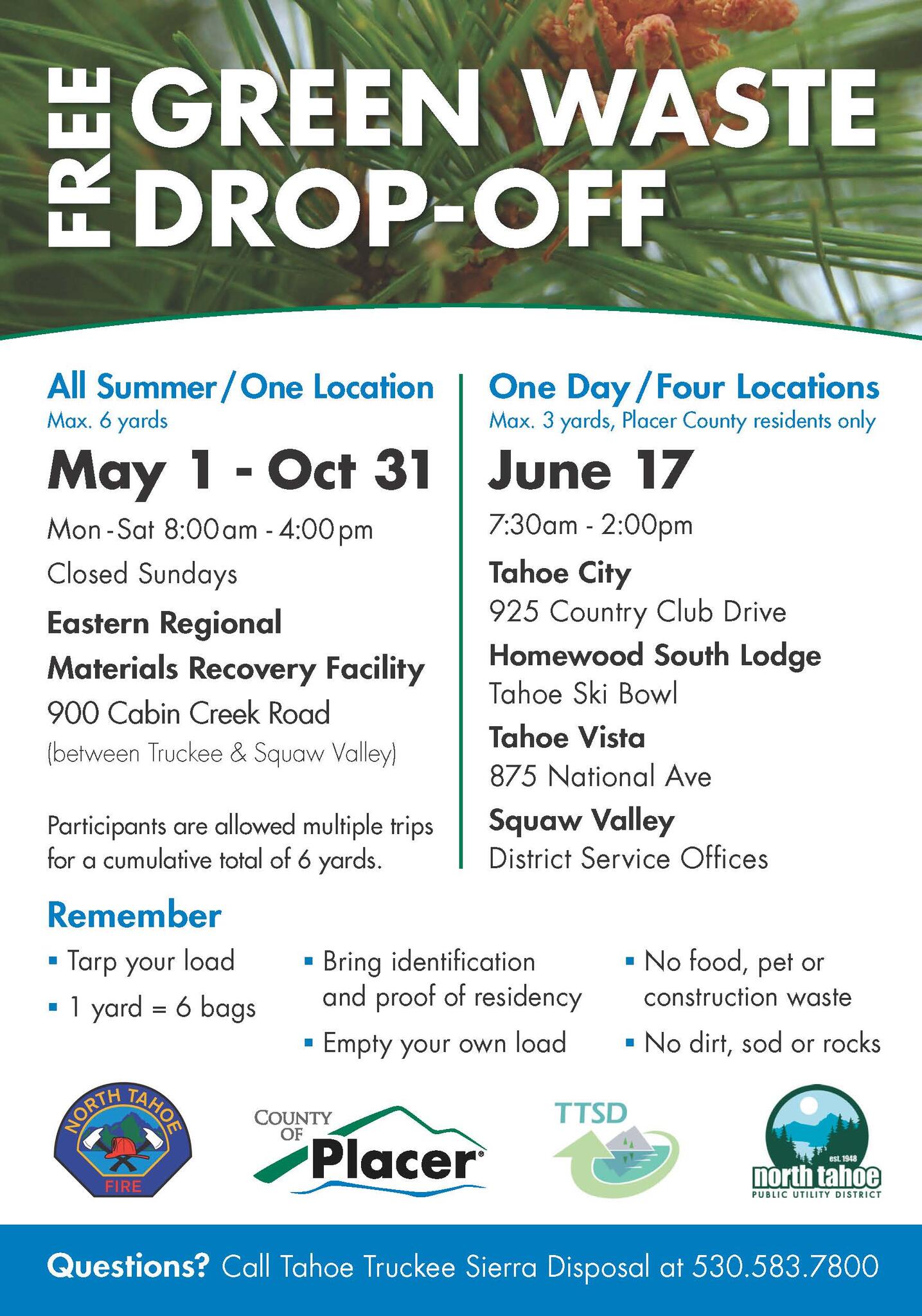 FREE Green Waste Disposal on Saturday, June 17 (North Tahoe Public
