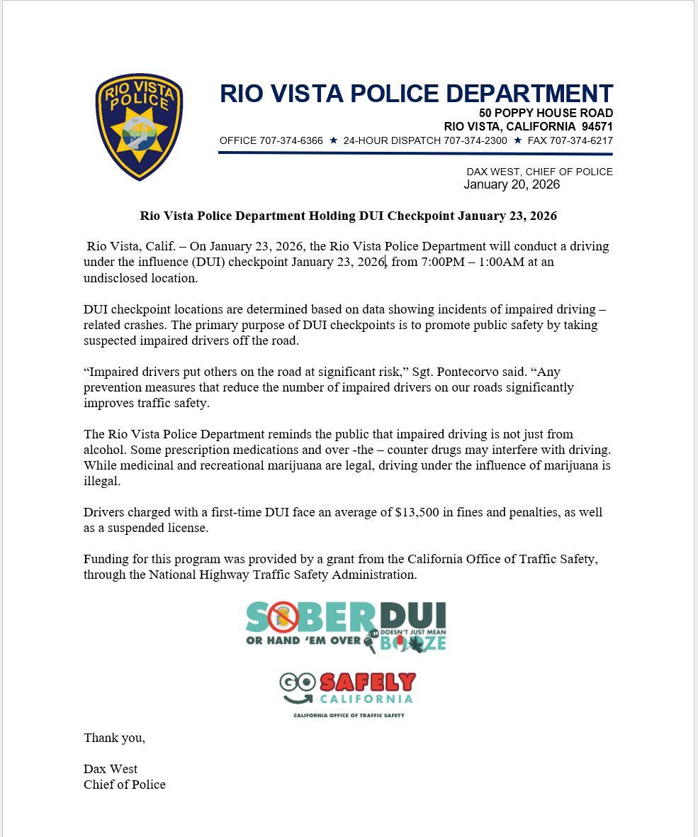 DUI Checkpoint Press Release