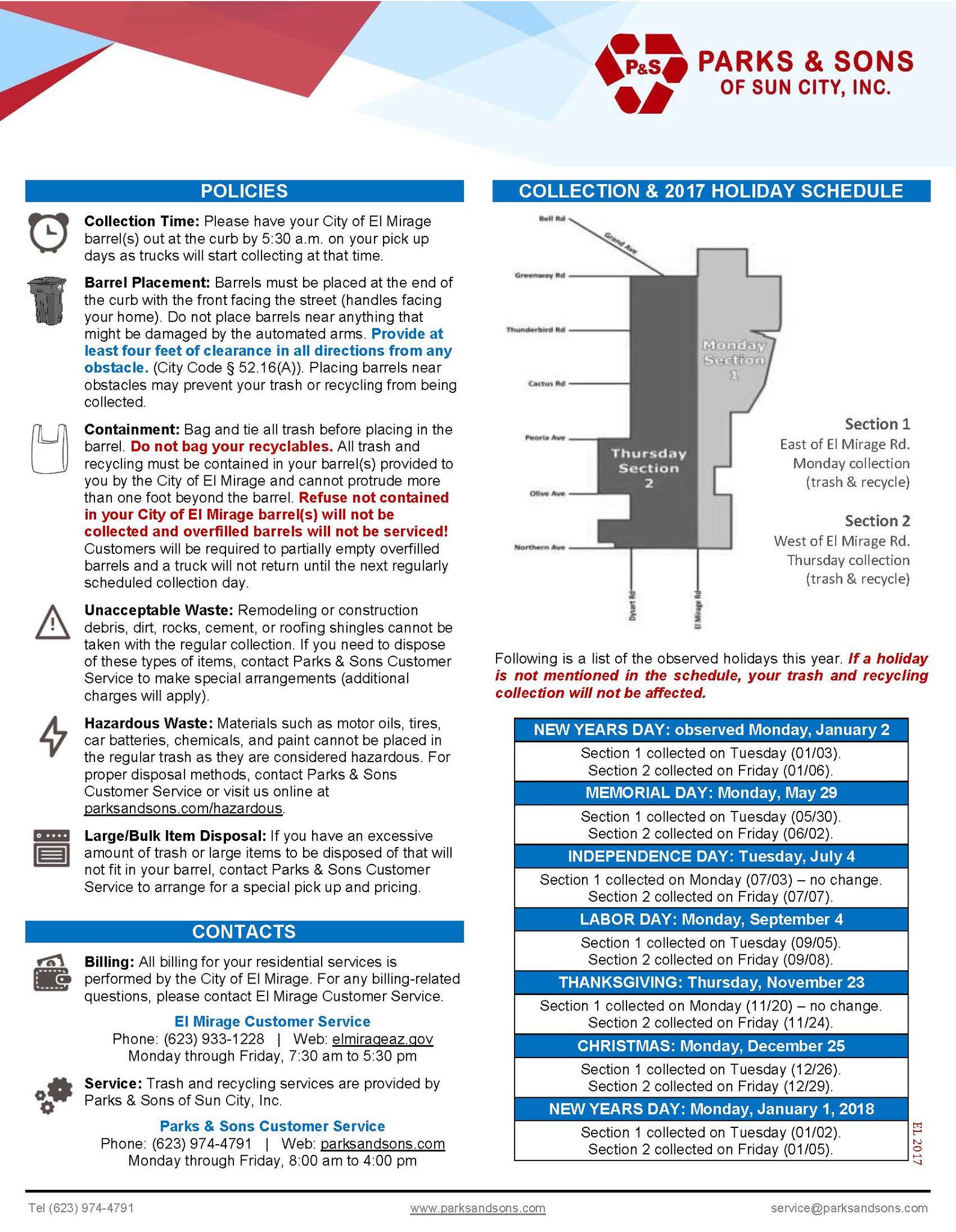 El Mirage Holiday Trash and Christmas Tree Disposal Schedule (City of