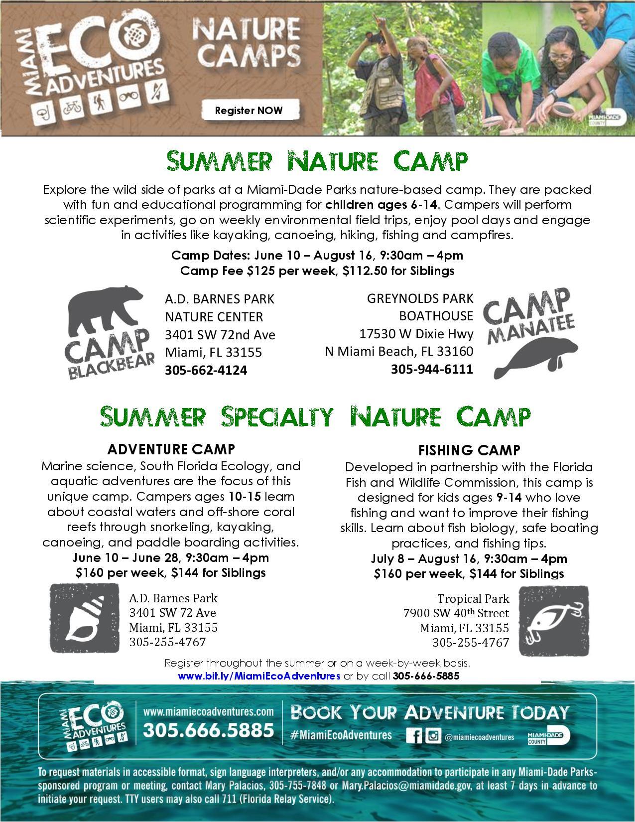 MiamiDade Parks Summer NatureBased Camps Camp Manatee at Greynolds