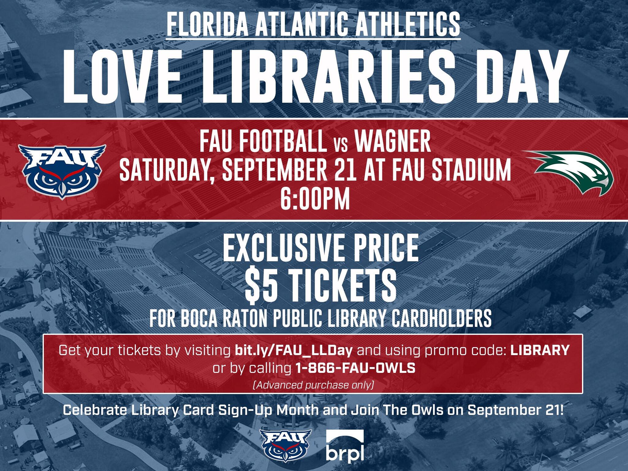 5 FAU Football Tickets with your Boca Raton Library Card (City of Boca