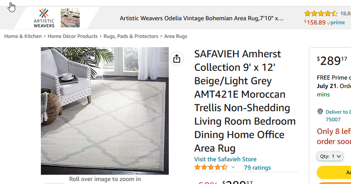 SAFAVIEH Amherst 9' x 12' indoor area rug.. EXPENSIVE rug.. Misorder