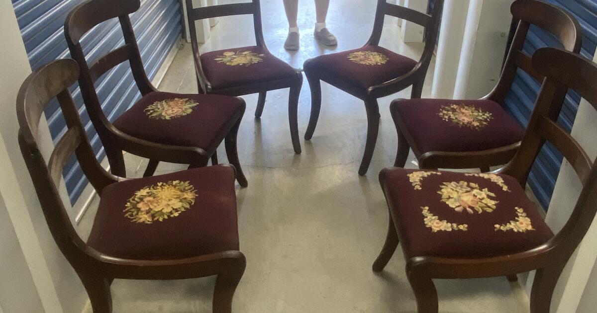 Antique Wood Chairs with Embroidered Seats for $65 in Raleigh, NC ...