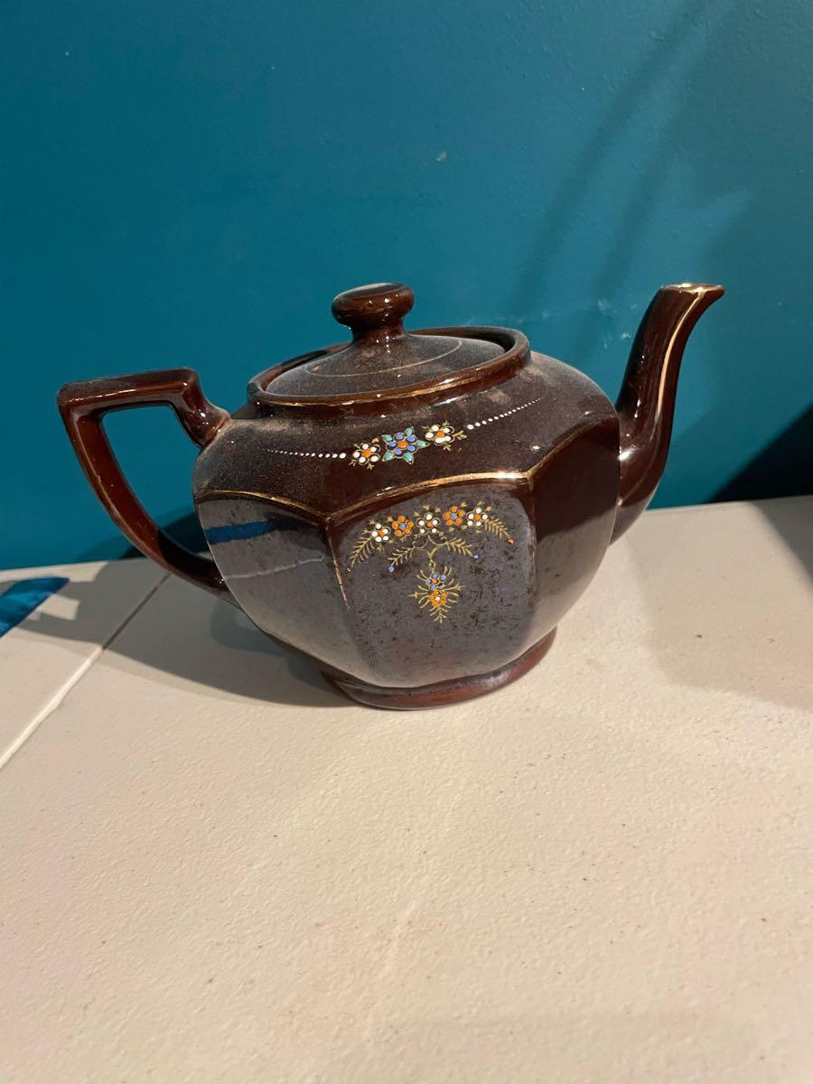 Vintage Japanese Brown Moriage Ceramic Tea Pot 1940's