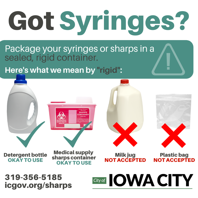 Syringes/sharps proper disposal at Hazardous Material Collection