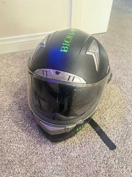biohazard motorcycle helmet Cover - Hazmat Mask It also has a red quick IV2 "BIOHAZARD" Matte Black High