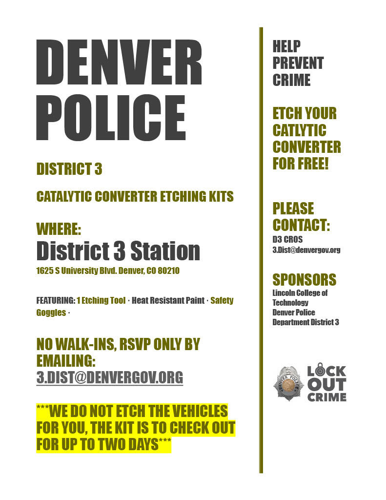 Catalytic Converter Etching Kit available at District 3 (Denver Police