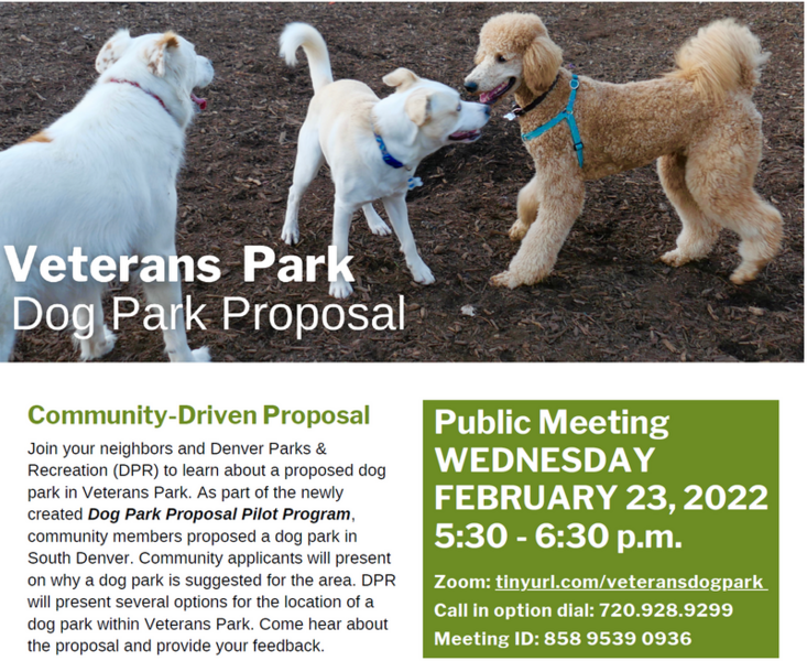 Attend the public meeting for the Veterans Park, Dog Park Proposal