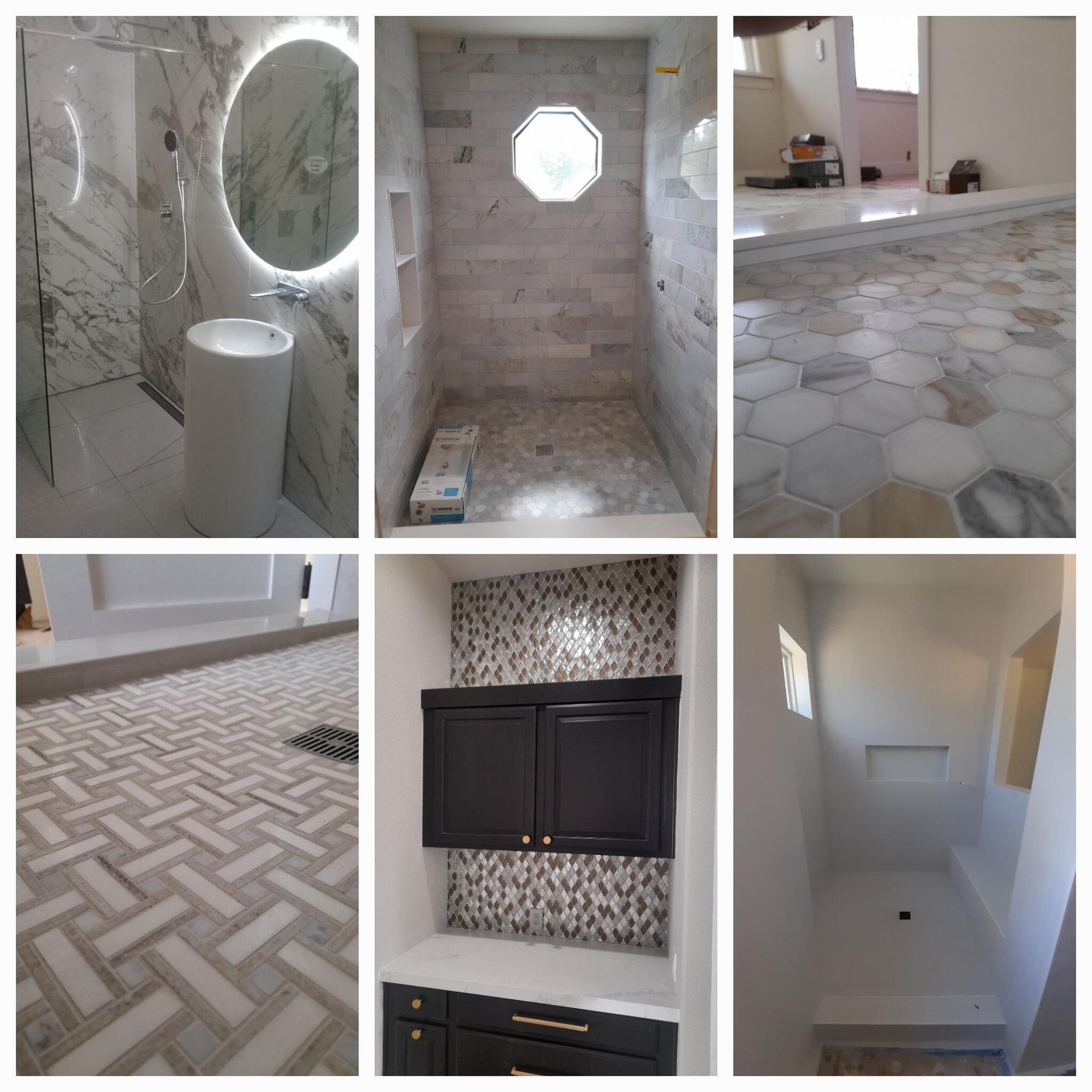 Bathroom renovation, installation of tiles, flooring, laminate, stone