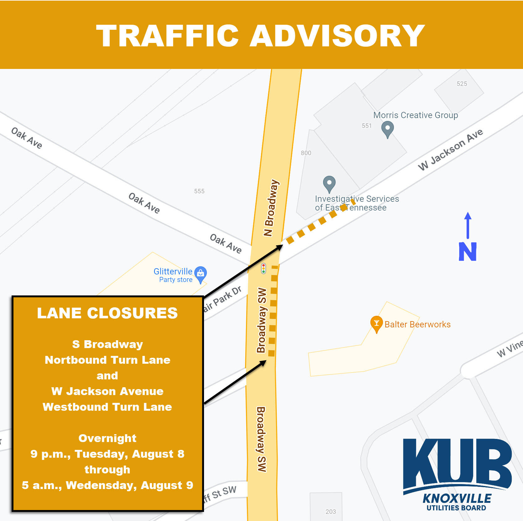 (Downtown) S Broadway/W Jackson Avenue Intersection Lane Closures