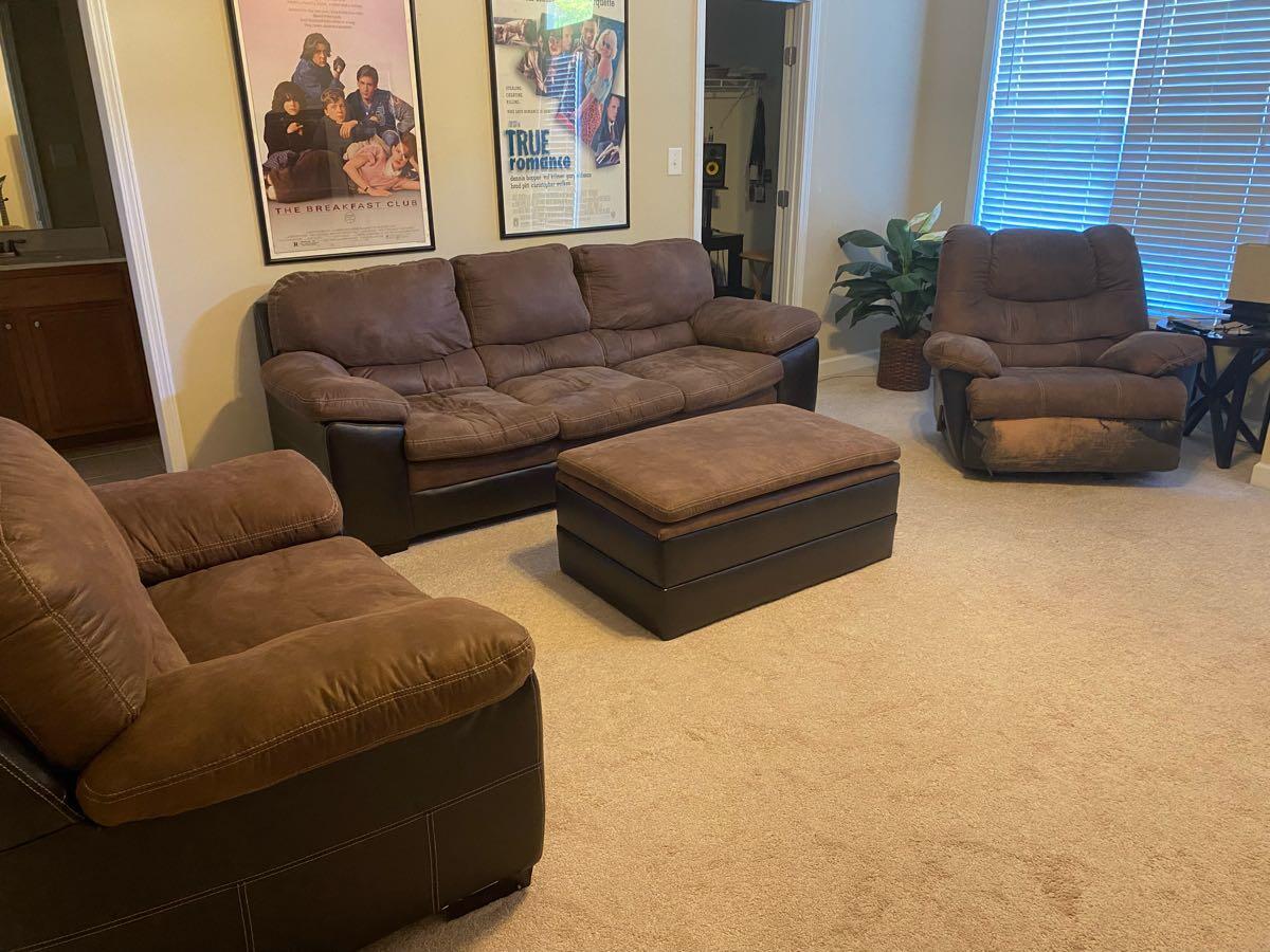 Brown Sofa Set with Ottoman