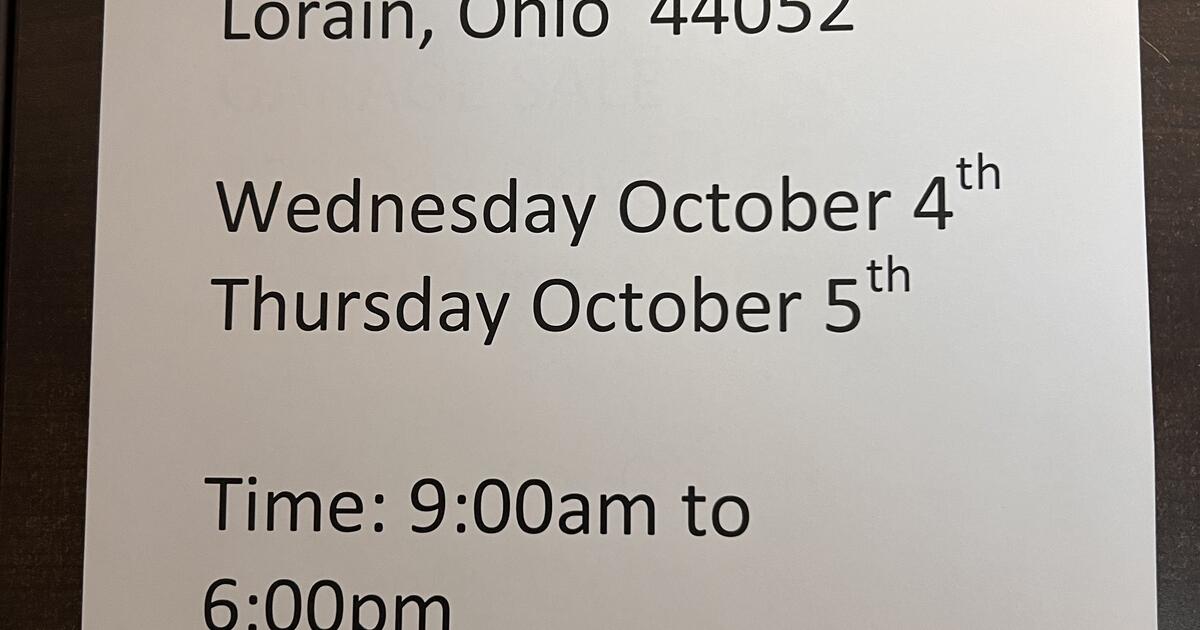 Garage Sale 329 Day Drive Lorain October 4th & 5th 900 am to 600 pm