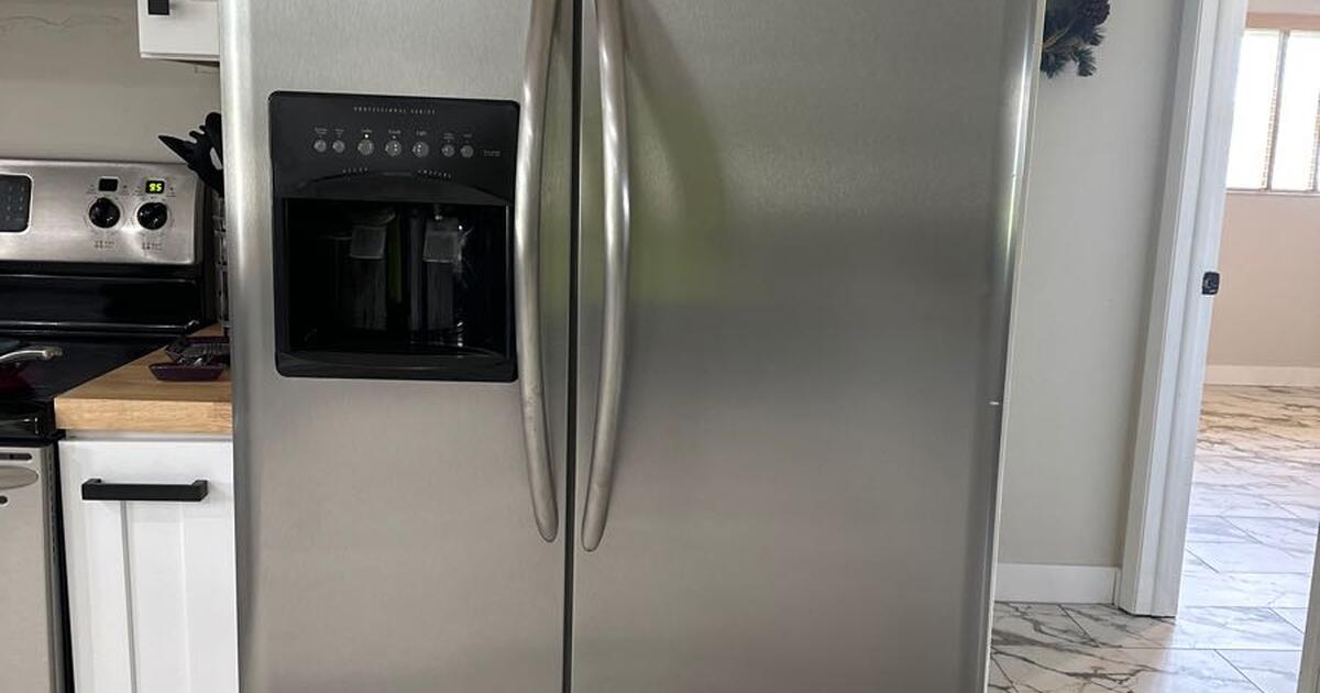 Sidebyside Frigidaire professional refrigerator, stainless front and