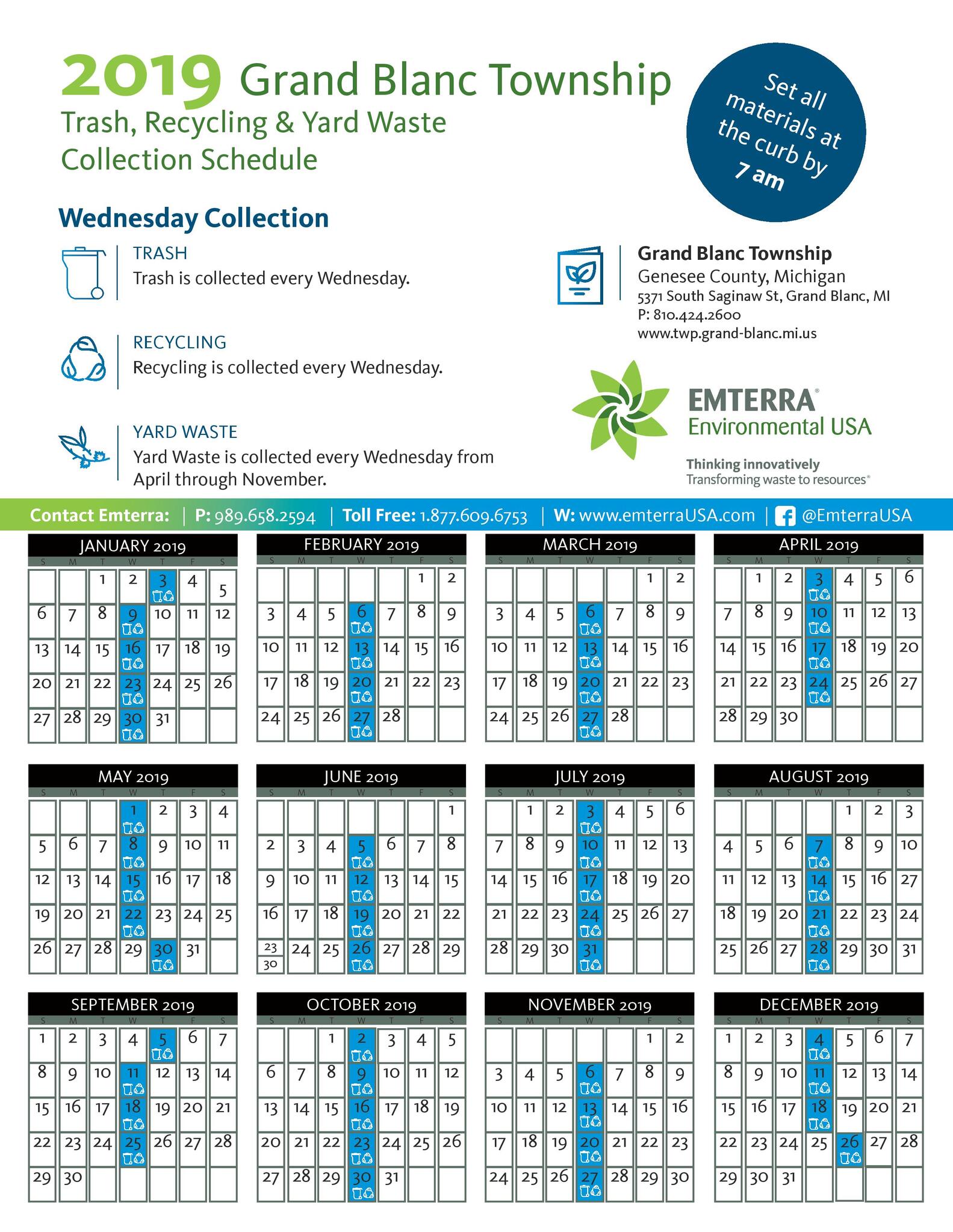 Trash, Recycling & Yard Waste Collection Schedule for 2019 (Charter