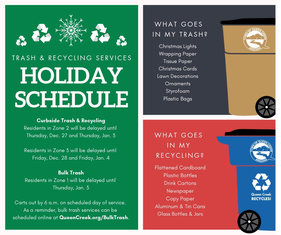 Queen Creek Garbage Collectikn Christmas Eve 2022 Trash And Recycling Services- Holiday Schedule (Town Of Queen Creek)  &Mdash; Nextdoor — Nextdoor