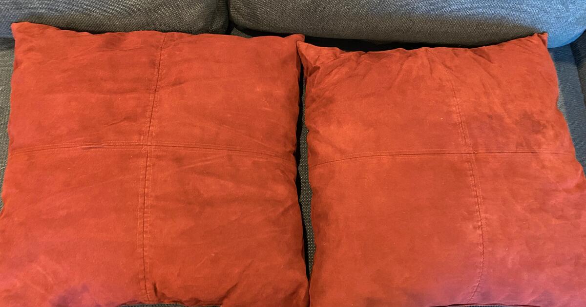 Set of 2 Faux Leather Burgundy approximately 16" Square Pillows for