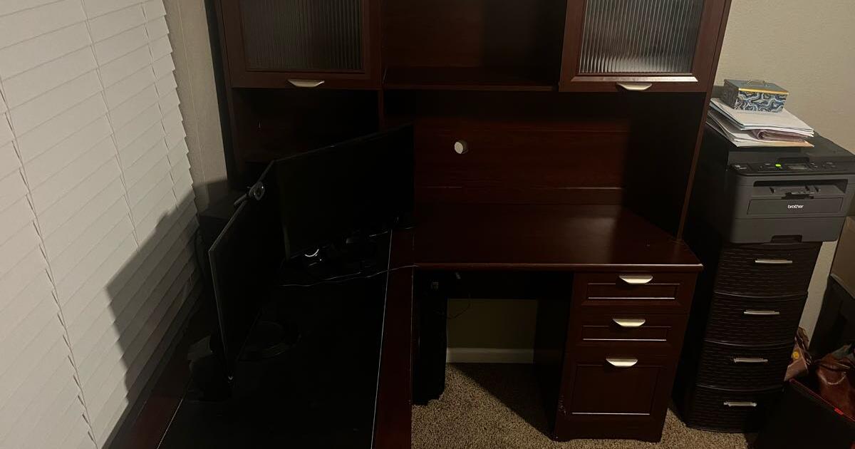 Cherry Wood Magellan LShaped Desk with Hutch for 110 in Kansas City