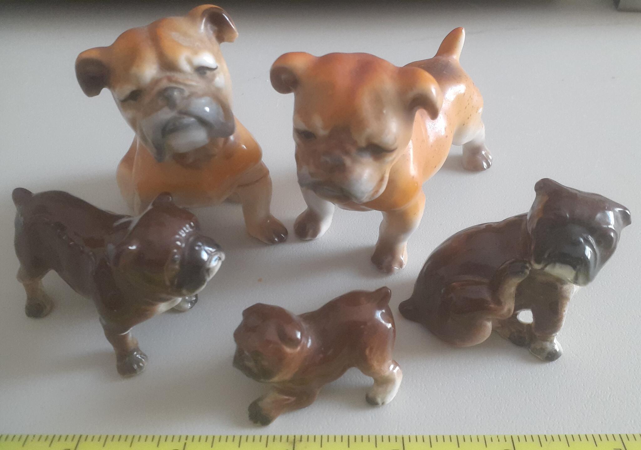 Set of 5 Ceramic Bulldog Figurines