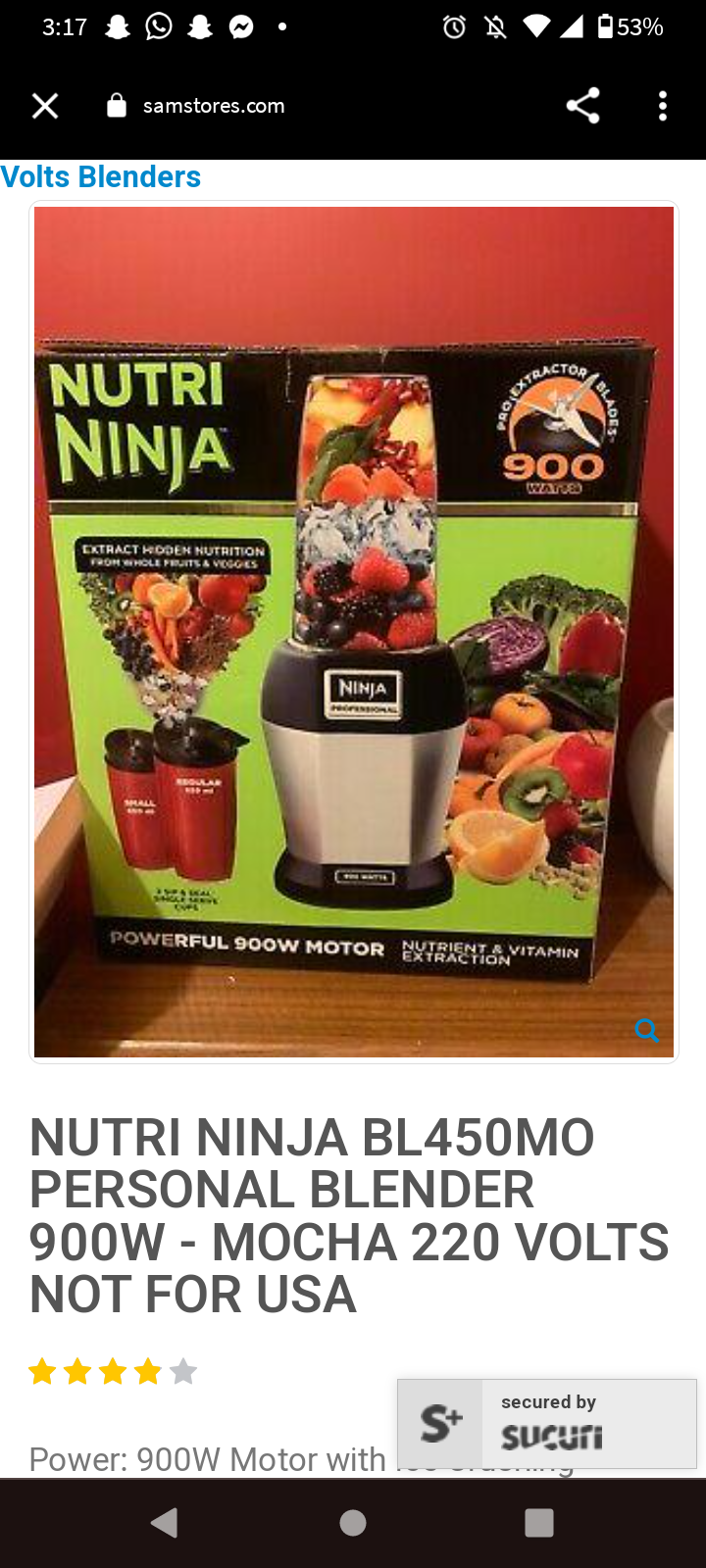 Nutri Ninja bl450mo Personal Blender 900W - Mocha 220 Volts Not for