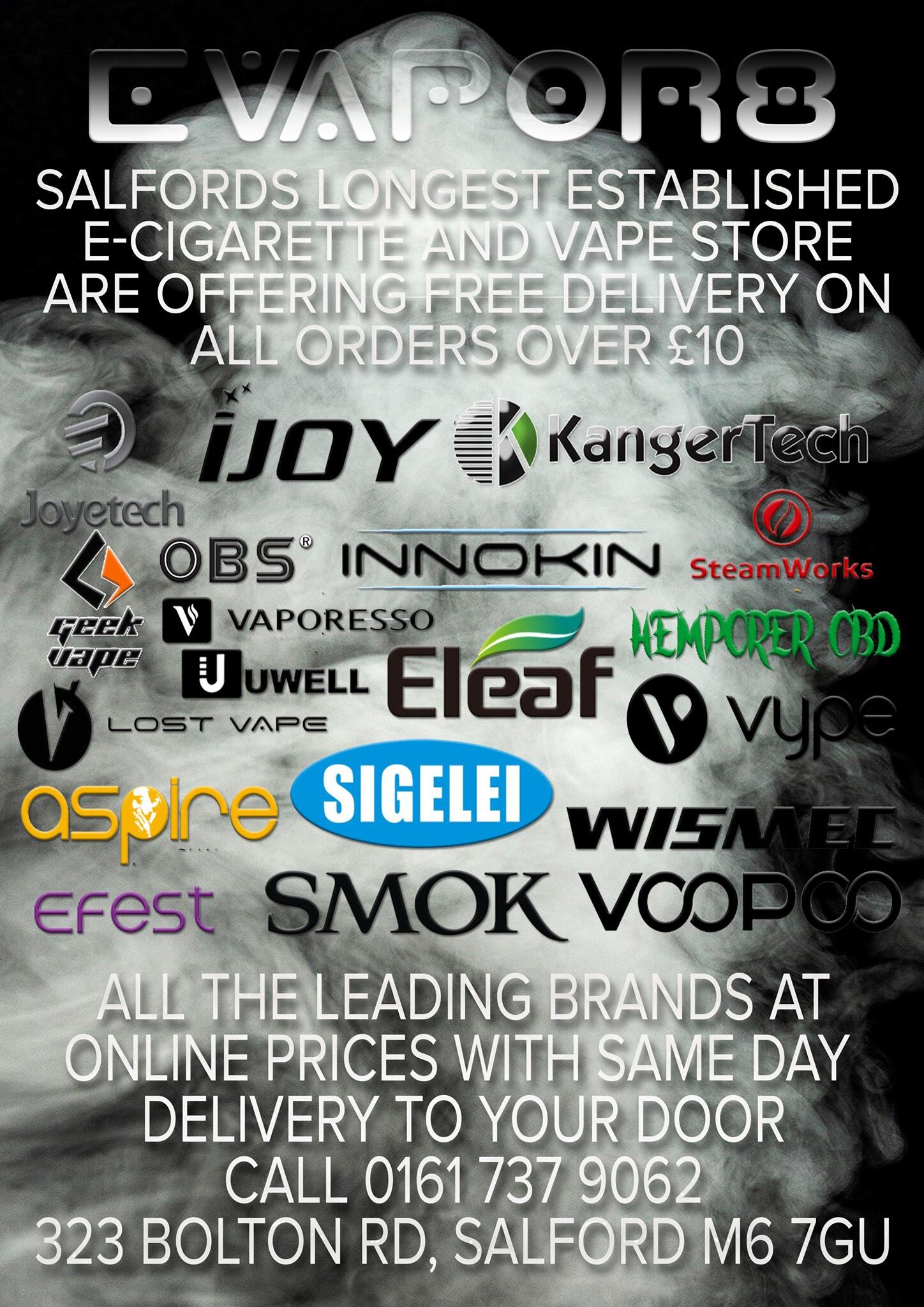 Evapor8 Salfords oldest and favourite Vape store for e-cigarettes and  e-liquids - Salford - Nextdoor