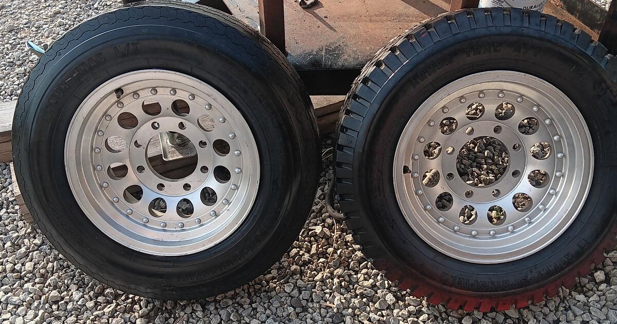 Two 8 Lug Aluminum Truck Tires And Rims Both Tires Hold Air for 150 in