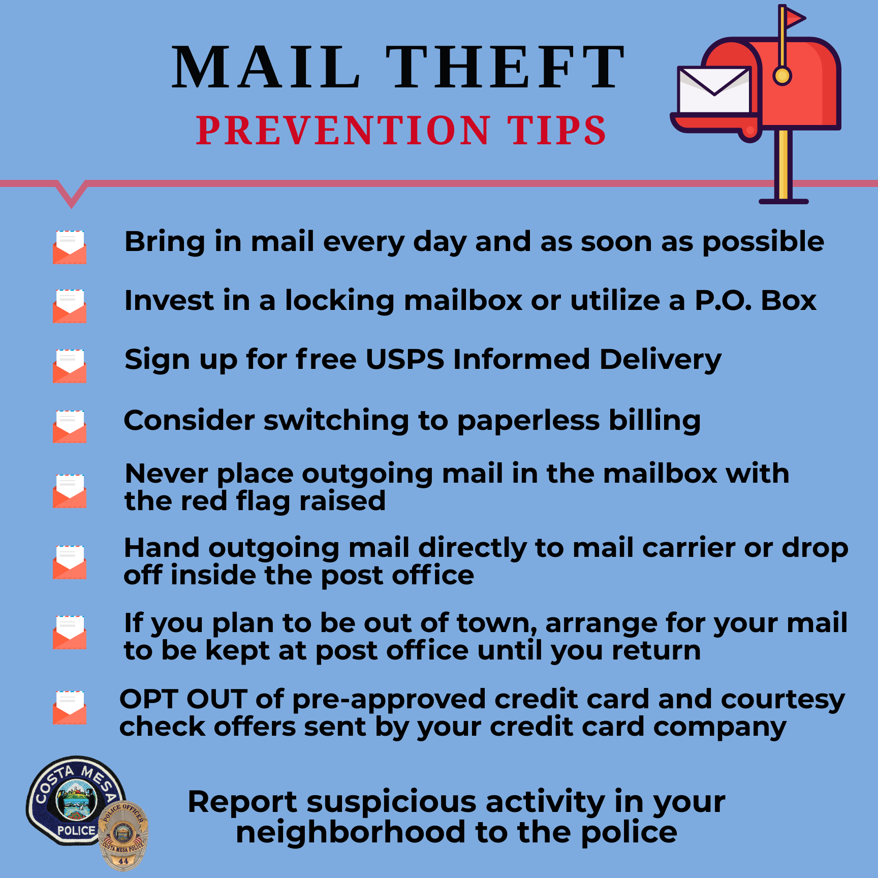 Looking for Mail Theft Prevention Tips? (Costa Mesa Police Department ...