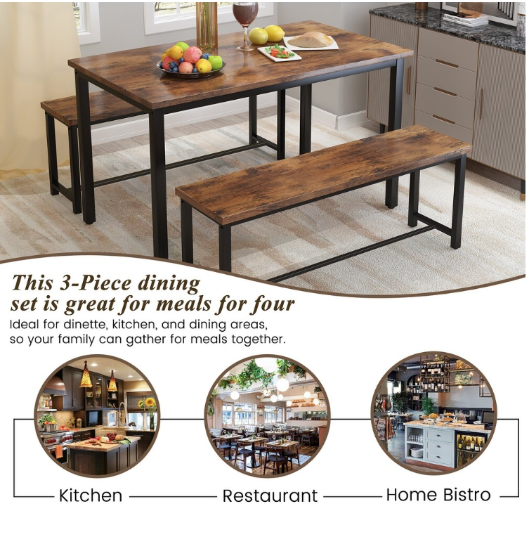 Mieres Farmhouse Rustic 3Piece Table Set, SpaceSaving Dining table