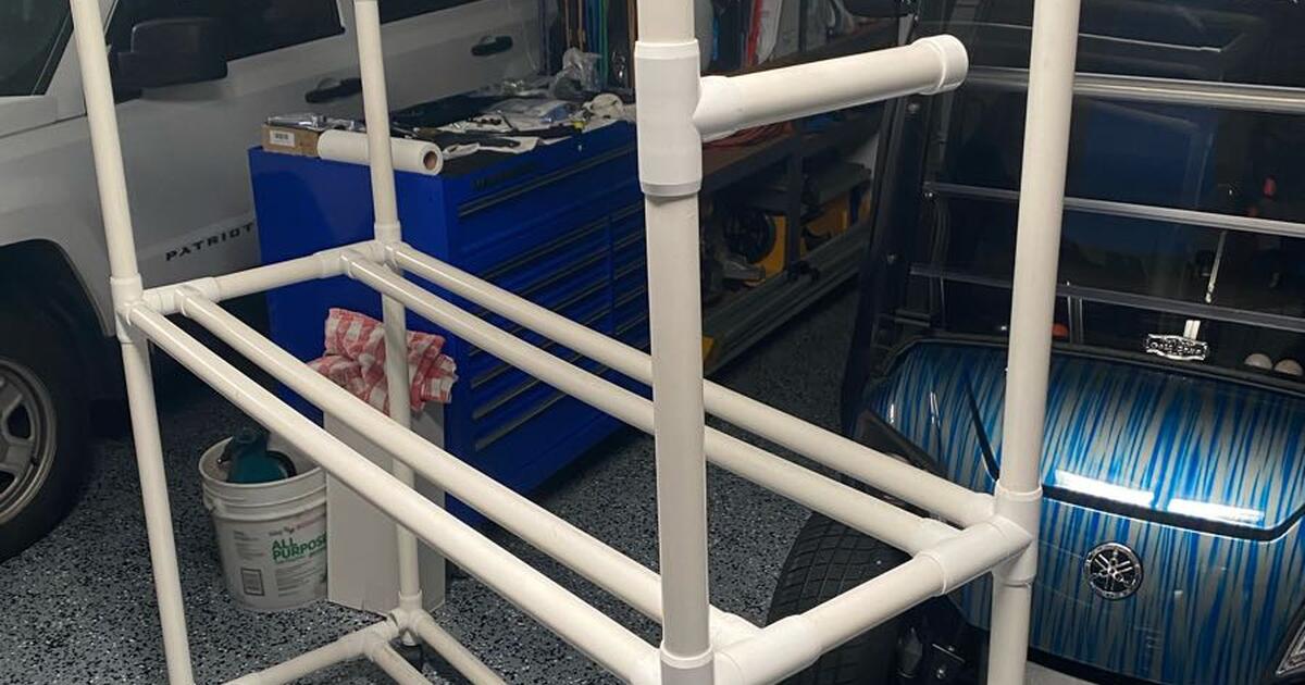 GIVEN AND PICKED UP. FREE storage shelf unit with PVC pipes for Free in