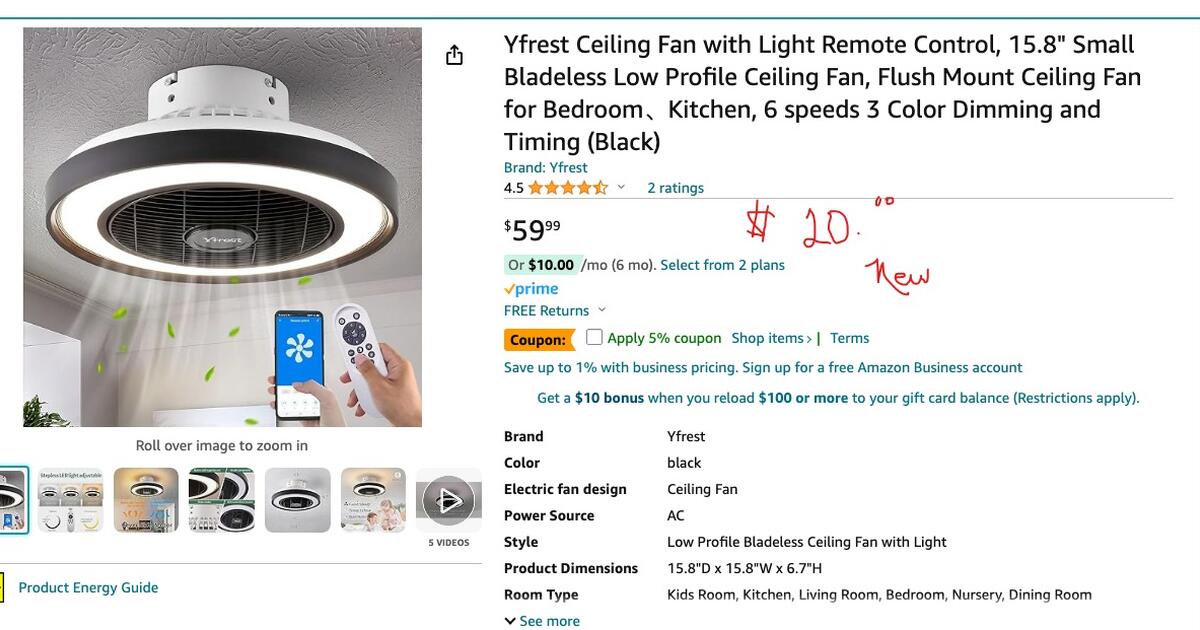 ceiling fan no blades light remote control new for 20 in Gloucester