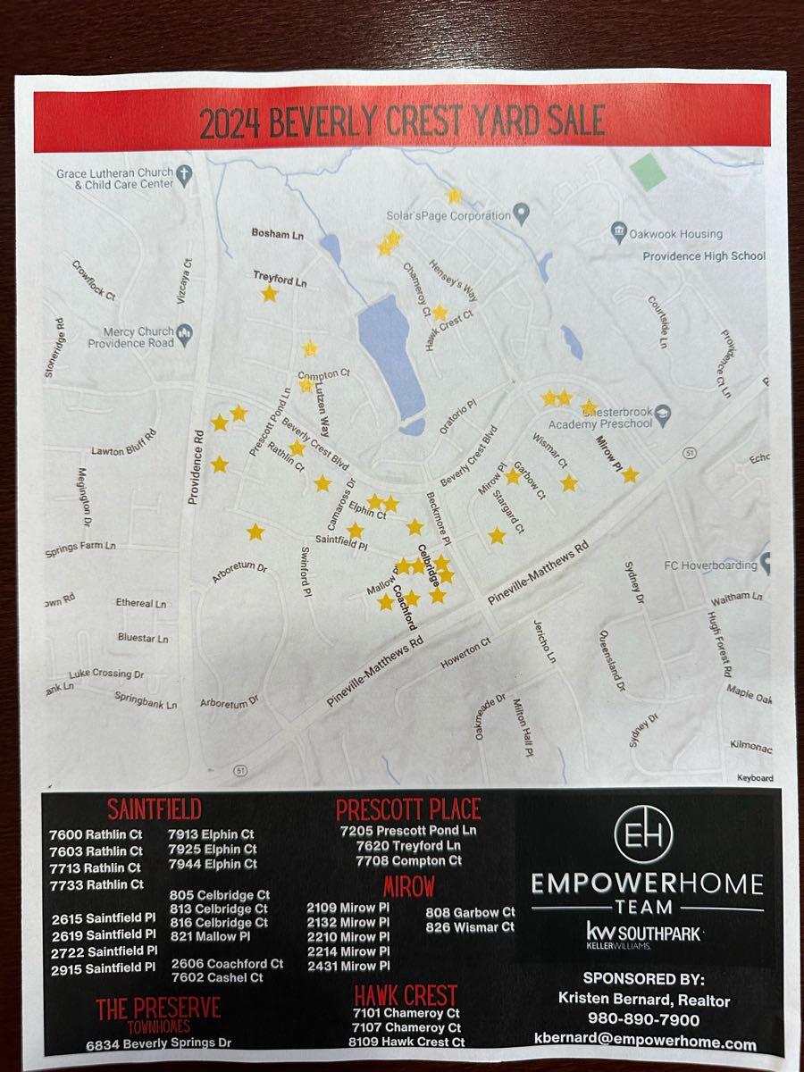 Beverly Crest Neighborhood Yard Sale Saturday May 18! in Charlotte