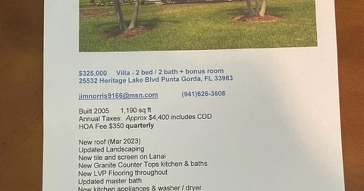 Heritage Lake Park Villa (PV1) for 325000 in Punta Gorda, FL For