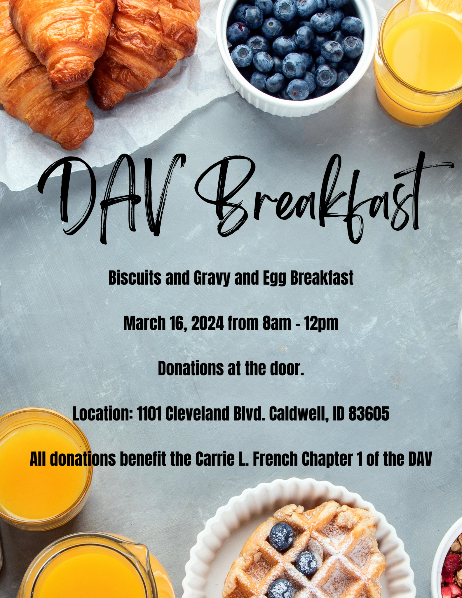 Caldwell DAV Carrie L. French Chapter One Breakfast Eggs & Biscuits and Gravy