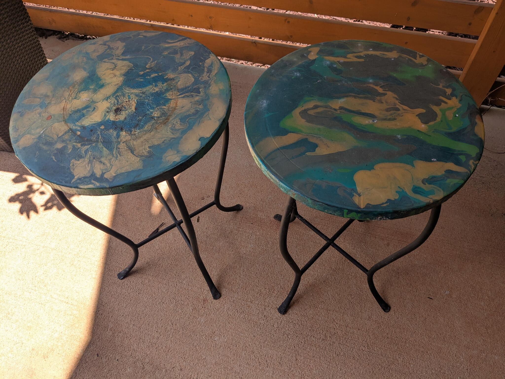 PENDING - Two Outdoor Metal Side Tables Or Plant Tables