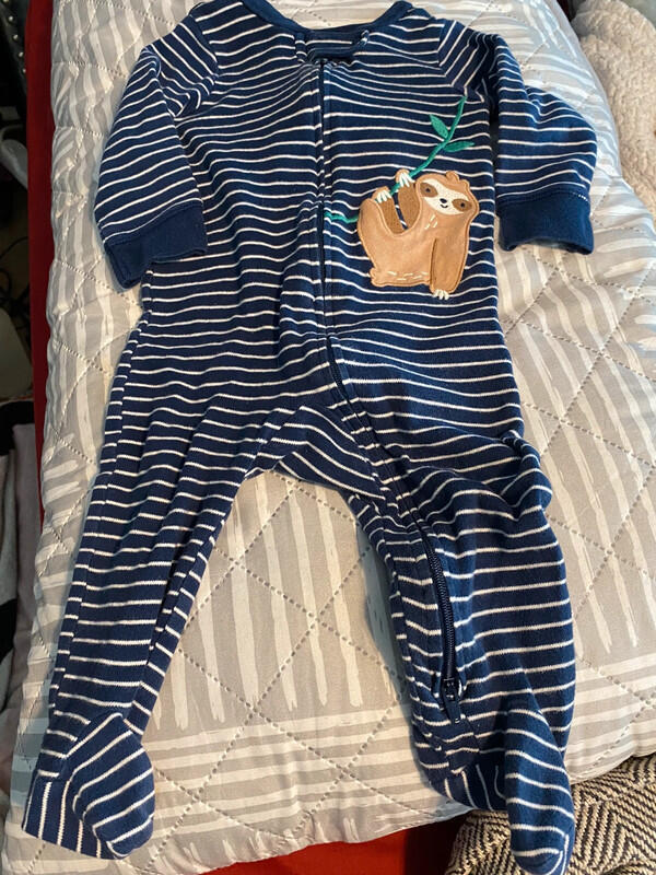 Striped Baby Onesie with Sloth Design