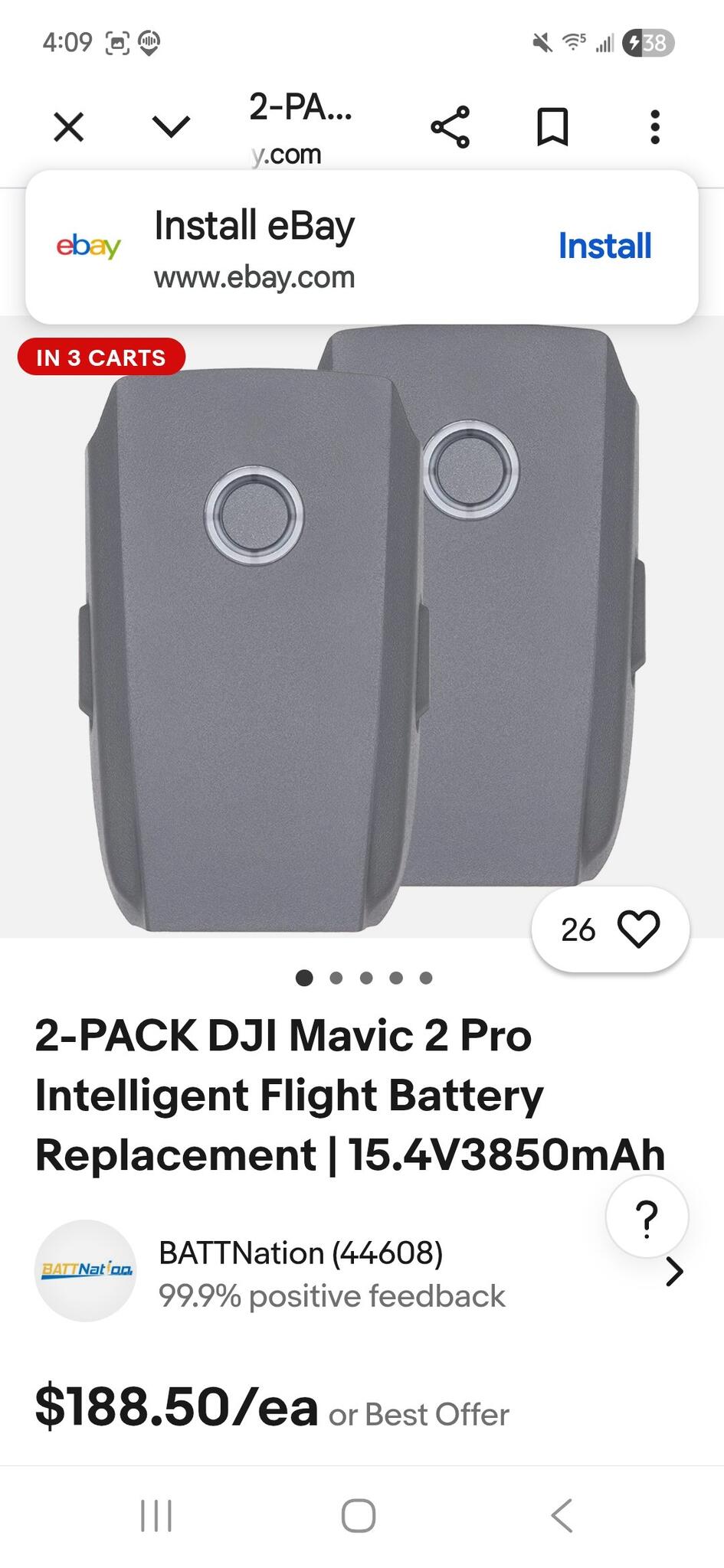 Intelligent Flight 3850mAh 15.4V Battery for DJI Mavic 2 Pro