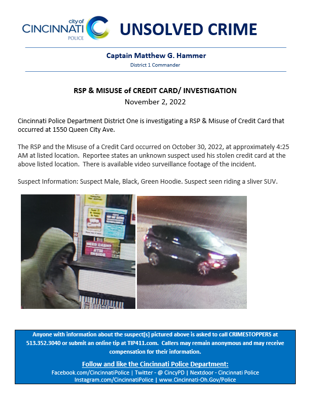 Misuse of Credit Card / Investigation (Cincinnati Police Department