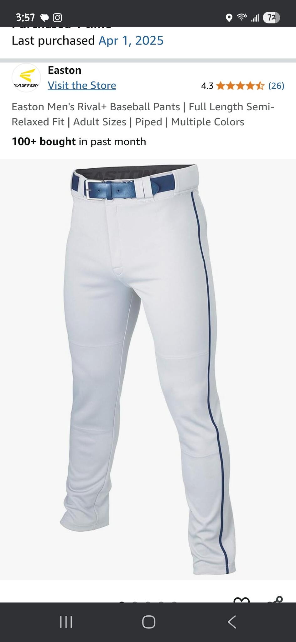 Baseball Pants Easton Men's Rival Piped Easton Baseball Pants Men's