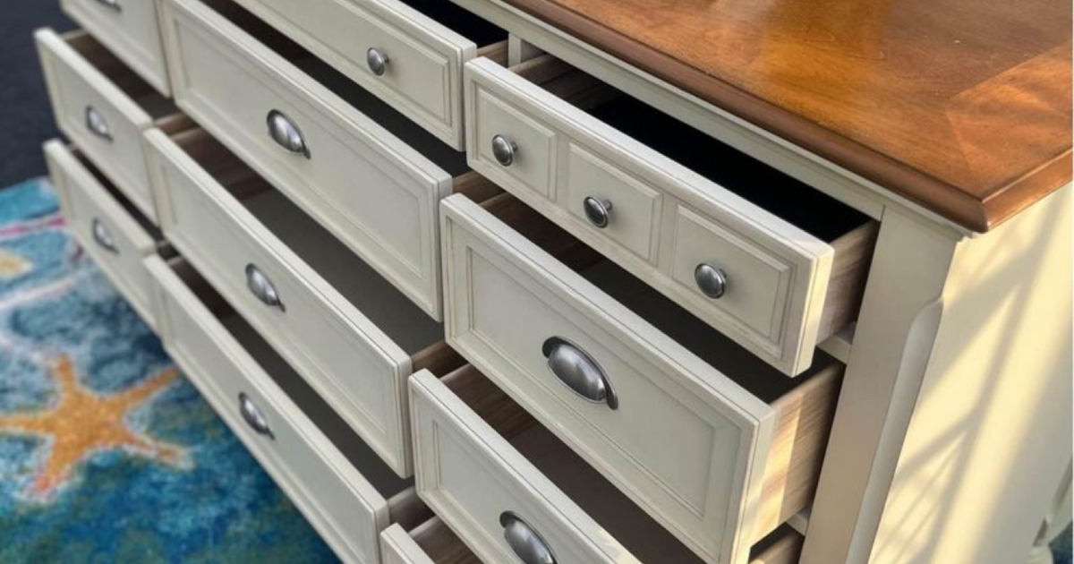 Like new cream white solid wood long dresser for 250 in Sarasota, FL