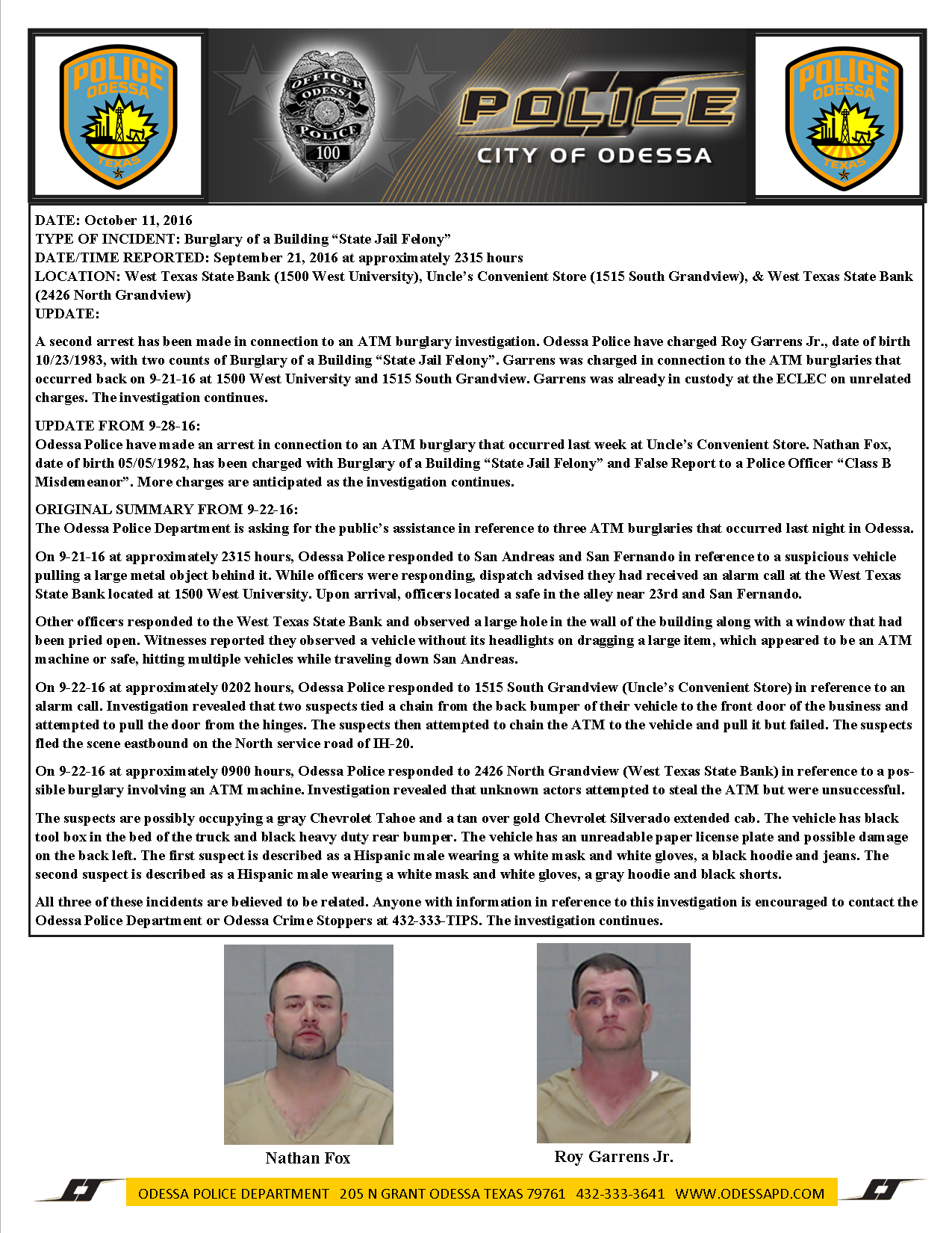 Odessa Police Charge Second Person in Connection to ATM Burglary ...