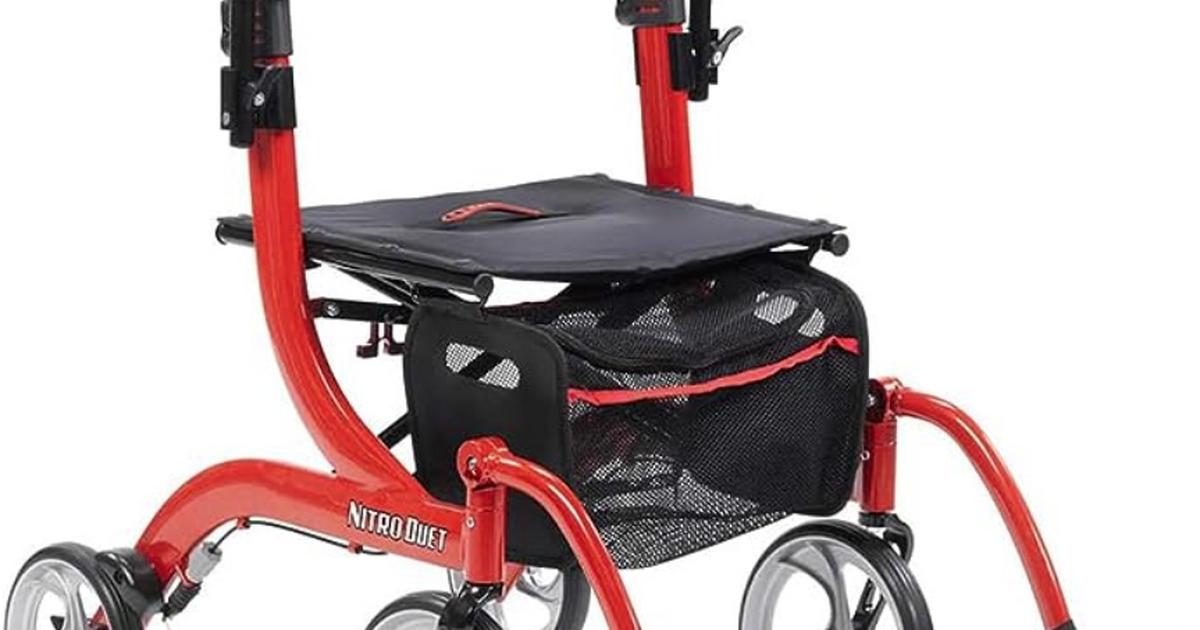 Drive Medical Nitro Duet Dual Function Transport Wheelchair and Rollator Rolling Walker, Red for