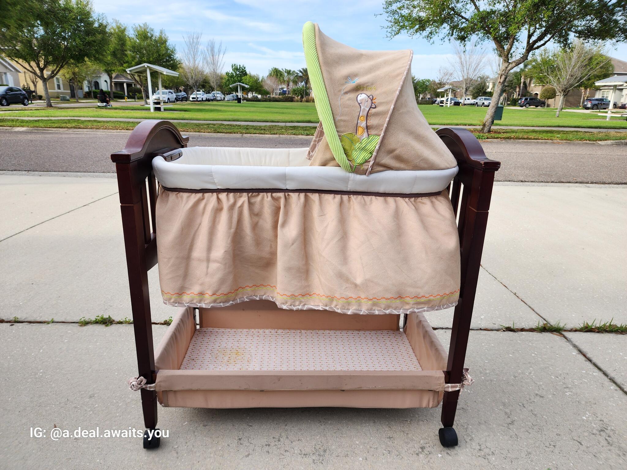 Carter s Classic Comfort Summer Cherry Wood Baby Infant Bassinet in Tan Green colorway for 45 in Riverview FL For Sale Free Nextdoor