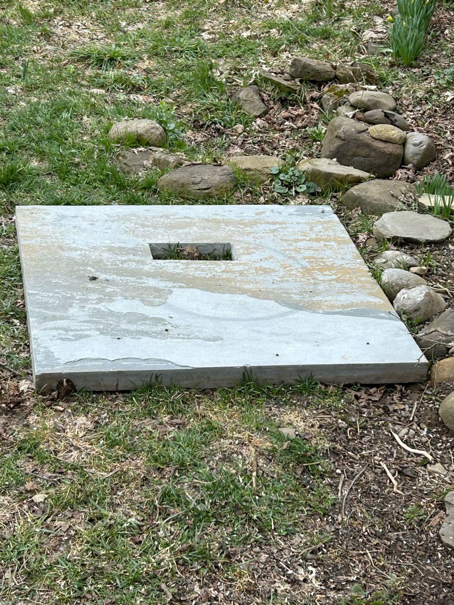 Stone slab 40x40”the cut out can easily be filled with vinyl patch