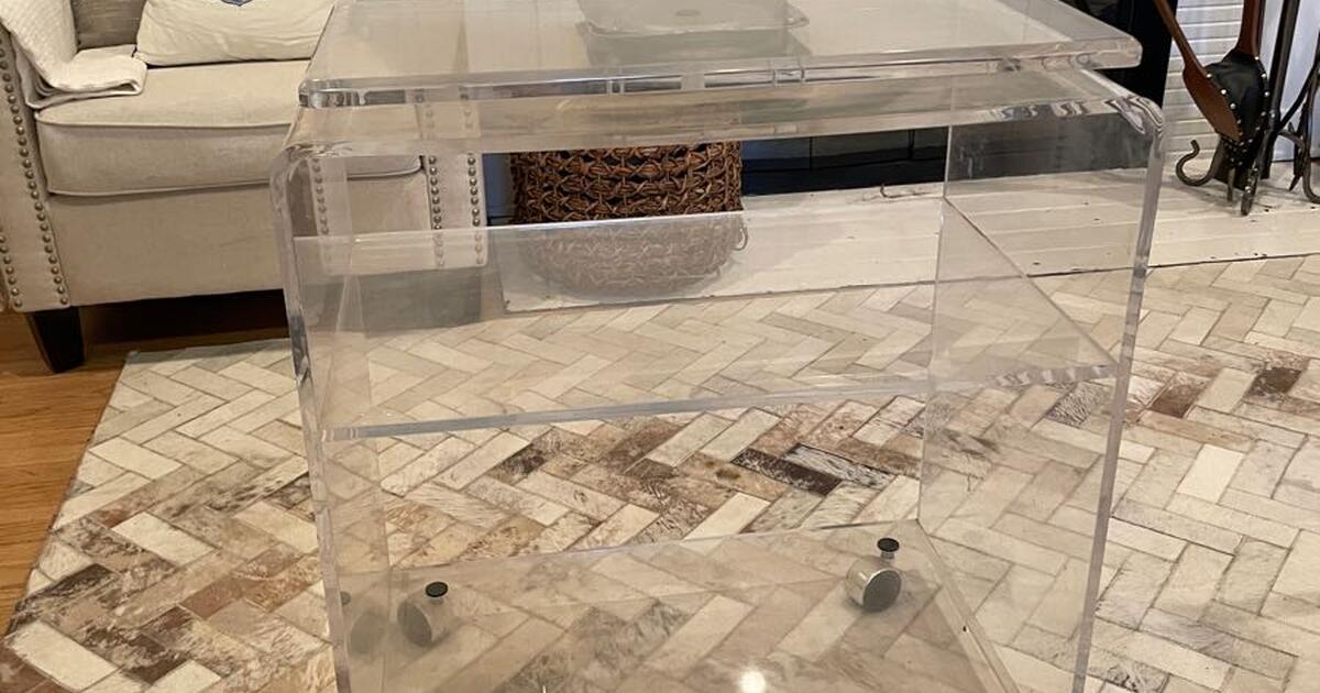 Mid Century modern acrylic lucite tv stand bar cart with swivel top for