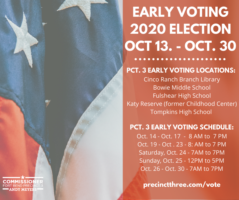 Early Voting Begins Tomorrow (Tuesday 10/13) (Fort Bend County